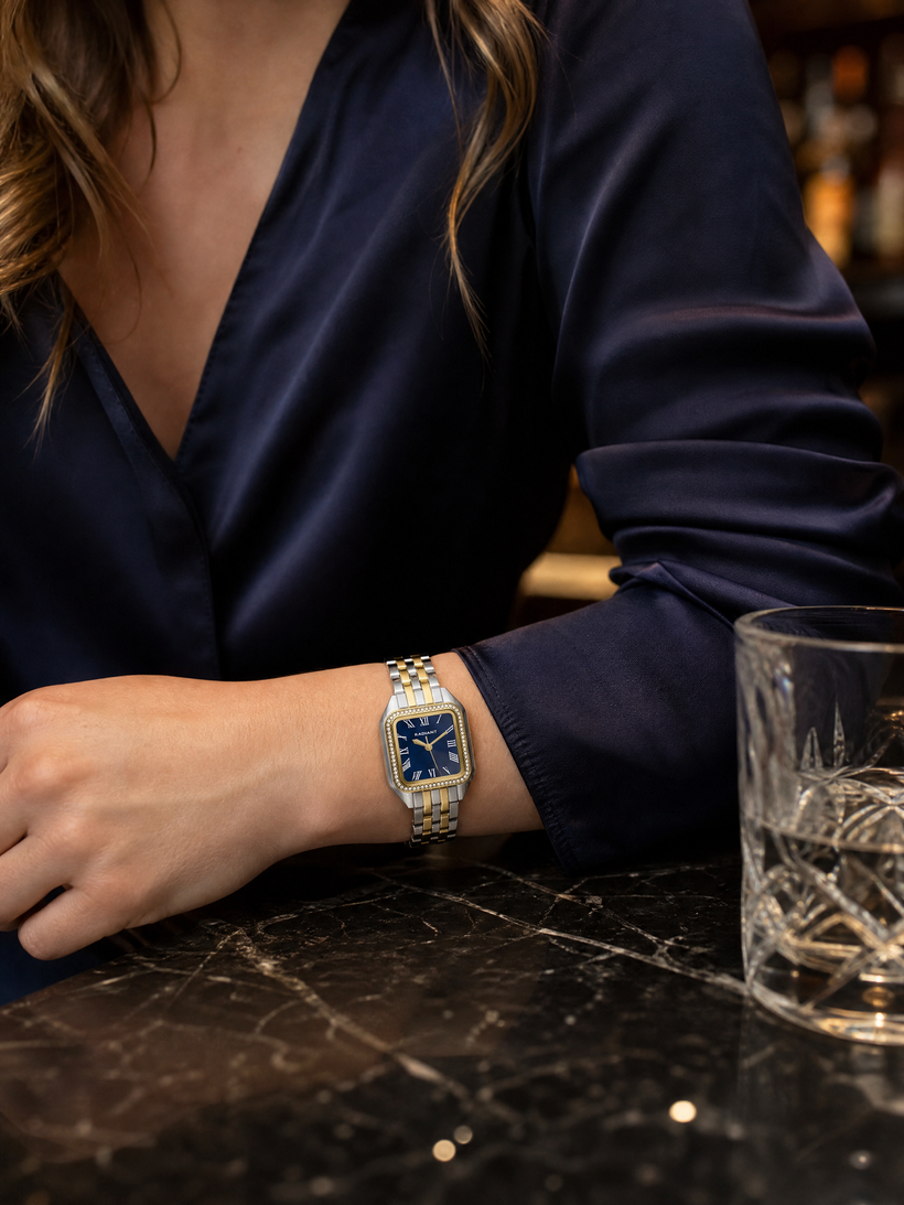 Radiant Bahamas Luxe RA643204 — Ladies' Blue Dial, Crystal-Set Case, Two-Tone Bracelet, 28 mm