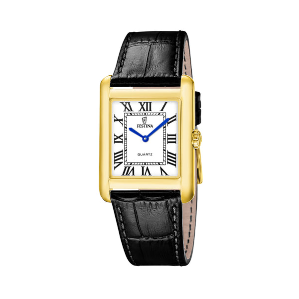 Festina watch, white dial, leather strap