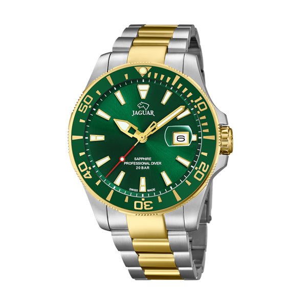 Jaguar men's watch, green dial, two-tone steel bracelet