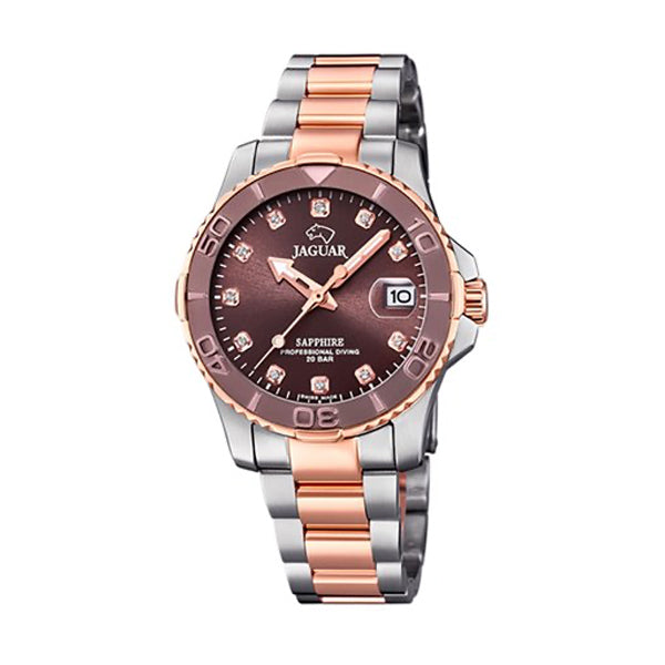 Jaguar ladies' watch, brown mother-of-pearl dial, rose two-tone bracelet
