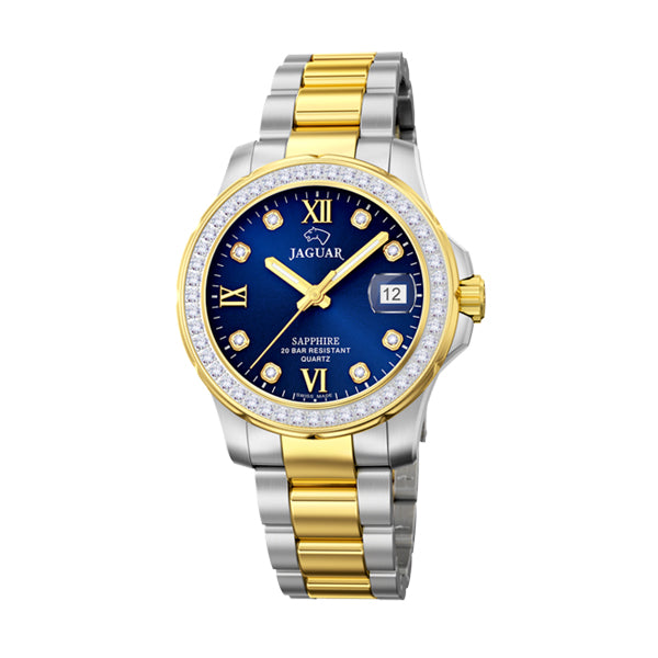 Jaguar ladies' watch, blue dial, two-tone bracelet